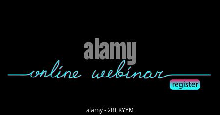 Online webinar black web banner, background with tiktok colors. Lettering online webinar and register button. Stock Vector