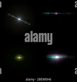 Illustration of 4 Lens Flares isolated on black background Stock Photo