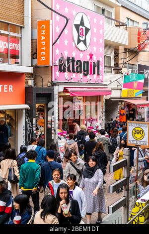 Tokyo Harajuku Takeshita street. Overhead view crowds of people