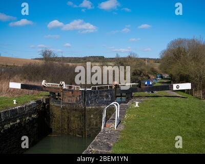 Oakhill Down Lock, North Wessex Downs, Kennet and Avon Canal, Froxfield, Wiltshire, England, UK, GB. Stock Photo