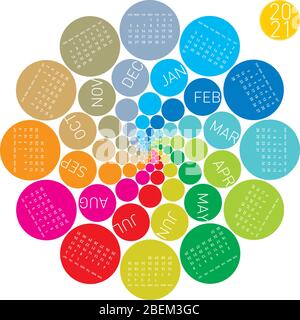 Colorful calendar for 2021. Circular design. In vector format Stock Vector