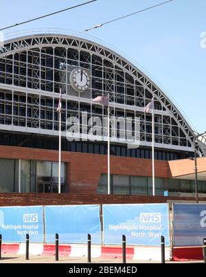 Manchester. England 14 April 2020.  The Corona NHS Nightingale Hospital North West.   Located in the Manchester Central conference centre formerly known as G-MEX.  Greater Manchester Exhibition Centre. Stock Photo