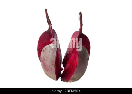 Cut into four pieces red beet isolated on white background Stock Photo