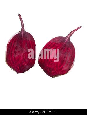 Cut into two parts red beet isolated on white background Stock Photo