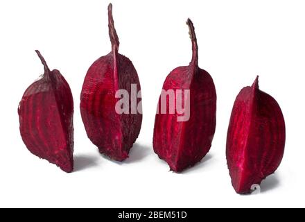 Cut into four pieces red beet isolated on white background Stock Photo