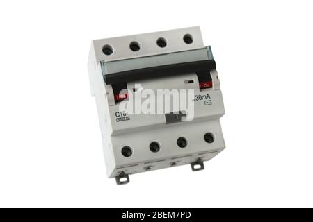 Three-pole differential circuit breaker of electrical line Stock Photo
