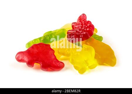 Multicolored children's marmalade candy in the form of dinosaurs isolated on white Stock Photo
