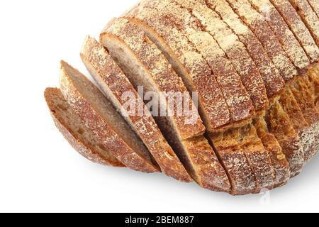 Sliced loaf of rye bread close-up isolated on white Stock Photo