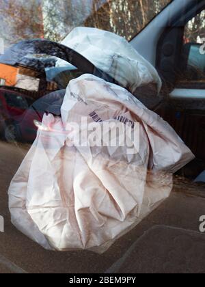 Car crash and airbag worked well. Deflated airbags after the erupted inflation due to a car collision Stock Photo