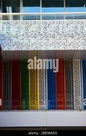 Christchurch, New Zealand - Jun 11, 2017: Brightly coloured sculpture in modern office buildings Stock Photo