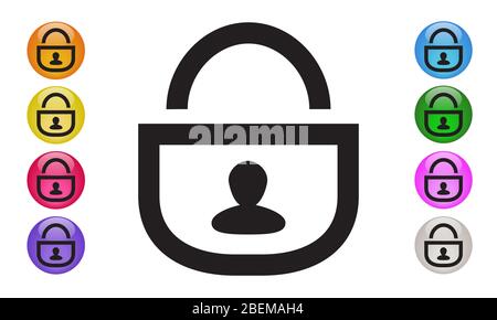 LOCK Security Shield Protection icon with man icon, password and cyber security concepts. Vector Illustration EPS 10 Stock Photo