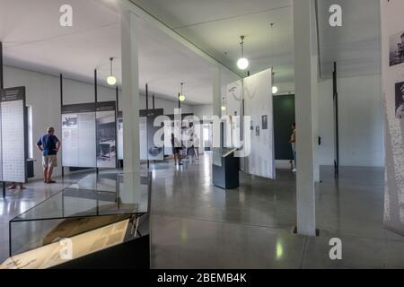 General view of the exhibition area inside the former maintenance building in the former Nazi German Dachau concentration camp, Munich, Germany. Stock Photo