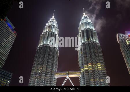 Kuala Lumpur, Malaysia - January 18 2020: Architectural details of the Petronas Twin Towers, among the tallest buildings in the world on January 18th, Stock Photo