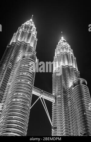 Kuala Lumpur, Malaysia - January 18 2020: Architectural details of the Petronas Twin Towers, among the tallest buildings in the world on January 18th, Stock Photo