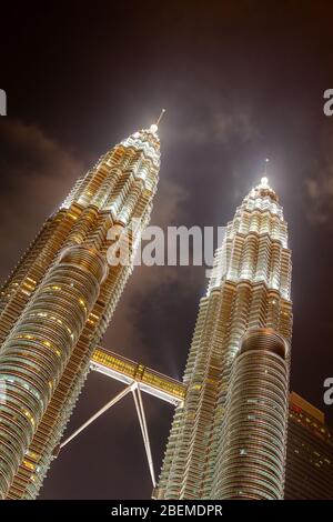 Kuala Lumpur, Malaysia - January 18 2020: Architectural details of the Petronas Twin Towers, among the tallest buildings in the world on January 18th, Stock Photo