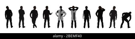 Silhouette photo of a standing men poses isolated on white background Stock Photo