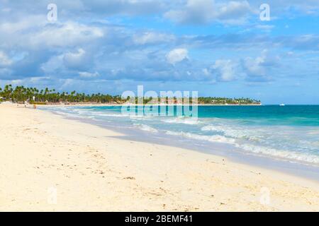 Bavaro beach at sunny day, coastal landscape. Dominican republic. Punta Cana Stock Photo