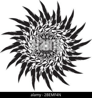 Circular geometric element(s), rotating radiating shapes on white. Stock Vector