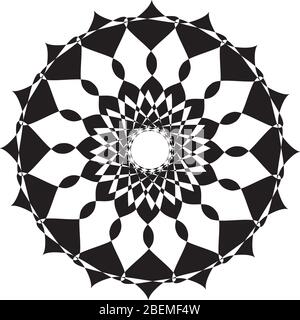 Circular geometric element(s), rotating radiating shapes on white. Stock Vector