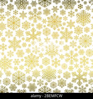 Snowflakes Pattern Seamless on White Background. Golden snow falling Stock Vector