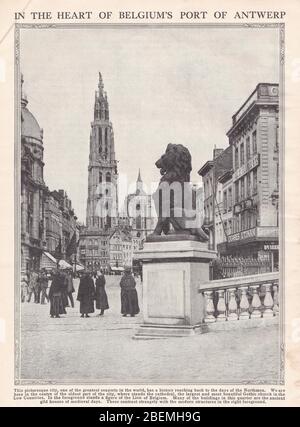 Vintage 1930s black and white photo of Antwerp, Belgium. Stock Photo