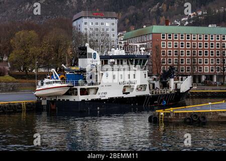 Norwegian Coastal Administration Oil pollution control vessel OV Utvaer (Utvær) in the port of Bergen, Norway. Stock Photo