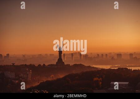 Mother Motherland monument at sunset. In Kiev, Ukraine. Stock Photo