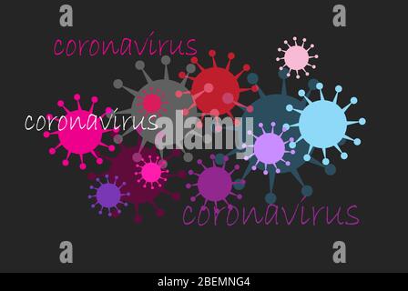 Vector bright viruses on a dark background. Poster on the topic of coronavirus. Stock Vector