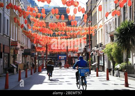 Deserted Gerrard Street in Chinatown during the coronavirus pandemic lockdown, in central London, UK Stock Photo