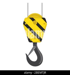 Industrial Hook Icon Isolated on White Background. Construction Crane Logo. Old Lifting Machinary and Steel Rope Stock Vector