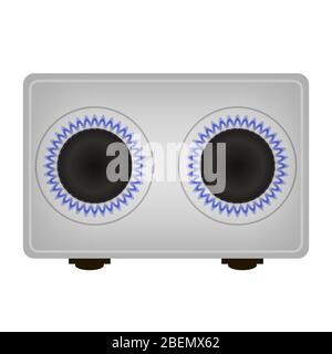 Grey Gas Stove and Blue Burning Fire Isolated on White Background. Top View Stock Vector