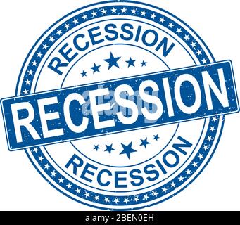 Recession blue ROUND Grunge Stamp. Vector illustration Stock Vector