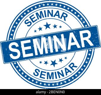 blue Seminar distress grunge style stamp on a white background Stock Vector