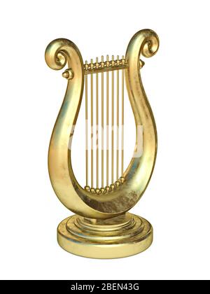 Golden lyre 3D render illustration isolated on white background Stock Photo