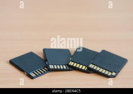 Close-up of multiple  old  sdhc  memory cards and adapters . Stock Photo