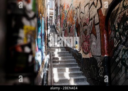 famous graffiti alley in Gamla Stan, Stockholm, Sweden Stock Photo