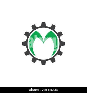 letter m cog machine design logo vector Stock Vector