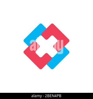 linked simple square cross x logo vector Stock Vector