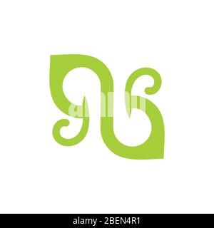 abstract letter qb curves green leaf logo Stock Vector