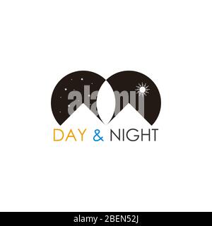 day and night mountain geometric design symbol vector Stock Vector