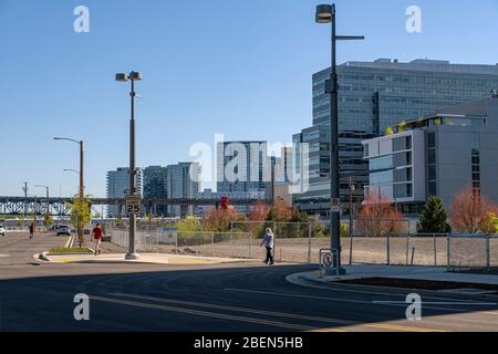 Portland a view of the downtown buildings and street. Stock Photo