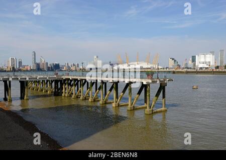 View of the Millennium Dome housing the 02 Arena on the Greenwich peninsula in London, UK Stock Photo