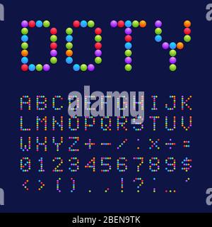 Vector colorful Dots style font design, alphabet letters and numbers and symbols Stock Vector