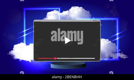 Video screen play button, Streaming preview template, 3d with likes and hearts, happy live, social media concept with media icons, chat box and , crea Stock Vector