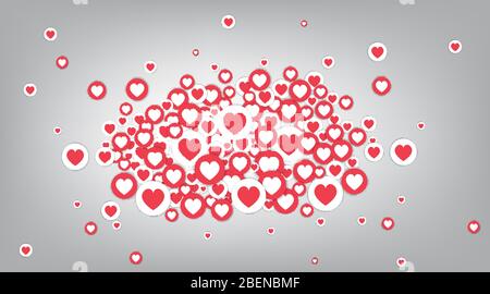 Like abstract background,  preview template, 3d with likes  hearts, happy live, social media concept with media icons , creative design, cute cartoon Stock Vector