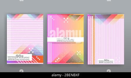Chaos abstract geometric covers design. Cool halftone shiny gradients templates set. Fluid shapes poster composition. Retro futuristic creative 90s an Stock Vector