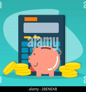 piggy bank with calculator and coin money for investment concept vector illustration Stock Vector