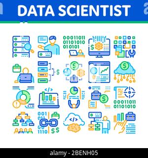 Data Scientist Worker Collection Icons Set Vector Stock Vector