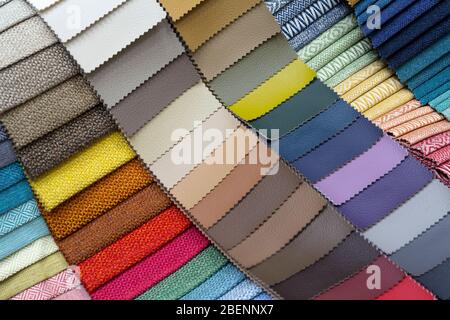 Various samples of upholstery in furniture shop Stock Photo