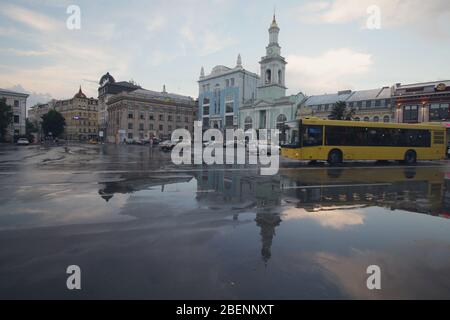 Kiev, Ukraine - May 31, 2016: View Kontraktova Square after rain Stock Photo